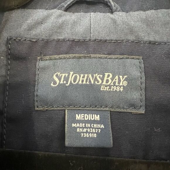 St. John's Bay Mens Size Medium Navy Blue Trench Coat - Picture 4 of 4